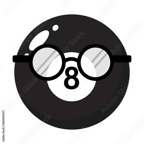 Eight ball character with eyewear amusing billiard concept with number eight figure