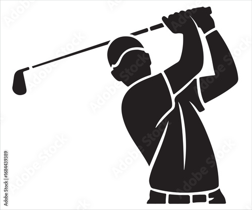 Vector silhouette of golfer swinging golf club in action pose