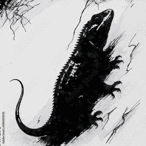 Monochrome Lizard Illustration A Study in Texture and Form.