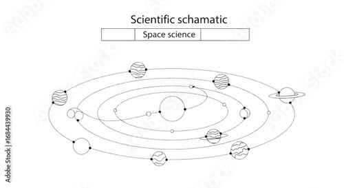 Vector art of scientific schematic diagram of the solar system and planets