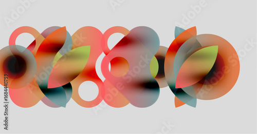 Abstract composition. Overlapping translucent circles, warm colors dominate, soft gradients present. Minimalist design, modern aesthetic.