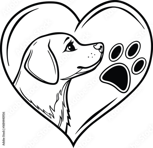 A cute cartoon puppy illustration with a heart, perfect for a happy pet design