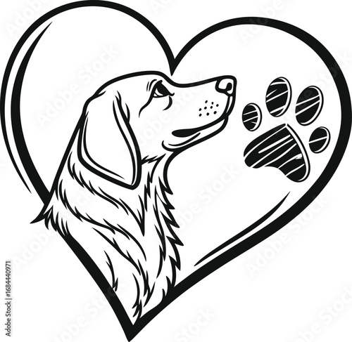Cute puppy and a heart illustration