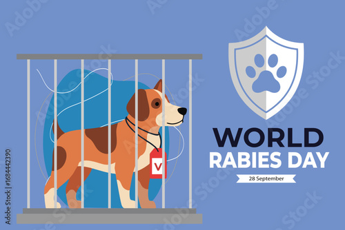 Illustrated Graphic of World Rabies Day with Dog in Cage Concept