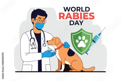 Modern Flat Illustration World Rabies Day with Vet and Dog Pet