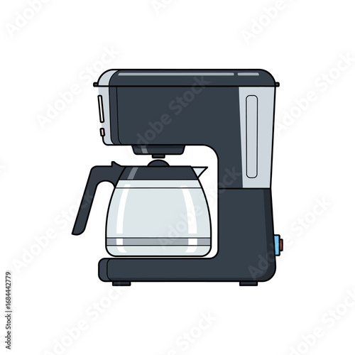 Simplified illustration of a drip coffee maker with clean lines and neutral color palette for