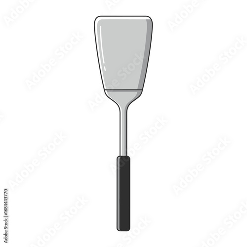 Sleek silver spatula for culinary tasks or kitchen tool design, a cooking utensil illustration