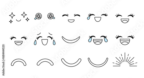 Collection of cartoon facial expressions with various emotions.