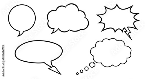 Collection of various blank speech and thought bubbles.