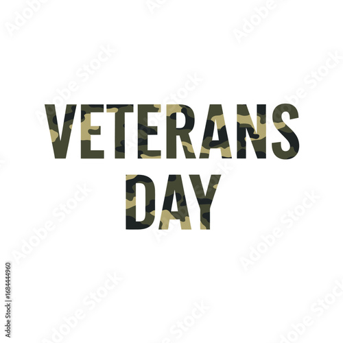 Camouflage patterned typography design for Veterans Day, honoring military service
