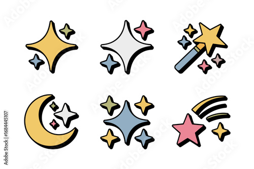 Magical moon and star vector illustration, fantasy sparkle elements design, dreamy night sky graphics, celestial decoration art, mystical cosmic symbols
