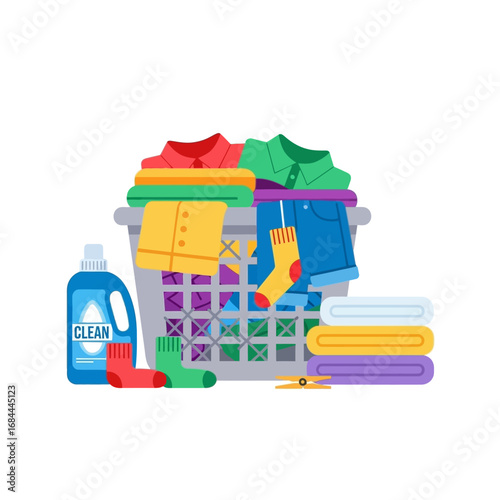 Vibrant laundry day illustration depicting clean clothes and household chores scene