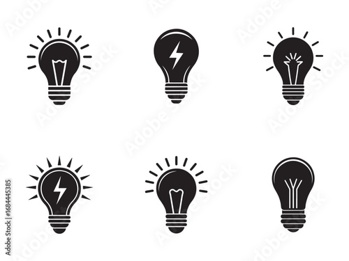 Black and White Light Bulb Icons Representing Idea Generation and Innovation Processes Creativity and Intellectual Pursuit in Business and Education