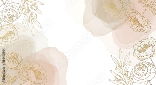 Delicate gold floral line art with watercolor wash accents on a white background