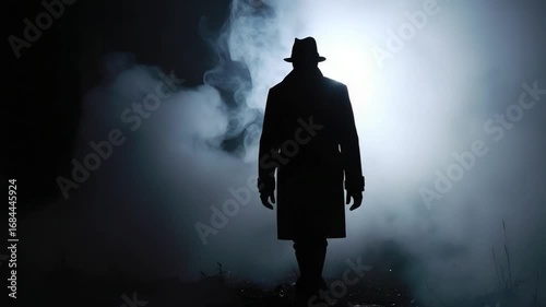 Mysterious silhouette figure in fog