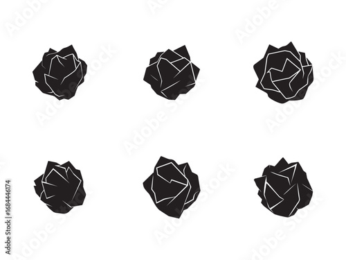Black crumpled paper balls creative vector illustration symbolizing frustration failure and creative block with textured design and business concepts