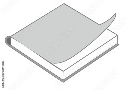 Book with gray cover and a turning page laying flat on surface vector illustration