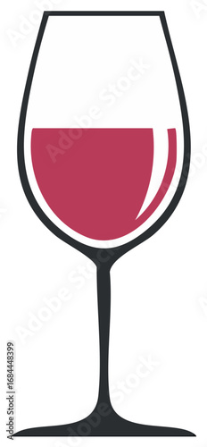 Modern graphic design of a red wine glass with liquid for celebration menus and luxury beverages