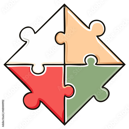 Colorful Puzzle Pieces Forming Rhombus Shape Illustrative Design