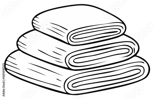 Stack of folded towels in black and white illustration