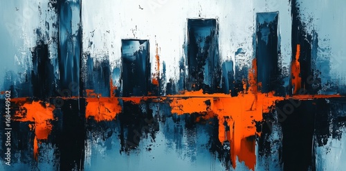 Abstract Urban Cityscape: Spectacular Watercolor Painting in Teal and Orange cityscape background predominantly