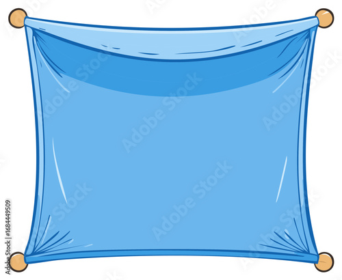 Blank blue banner with rounded wooden holders for copy space