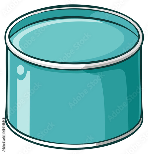 Vibrant teal cylindrical food can or storage tin in a playful cartoon style