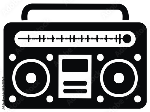 Retro Boombox with Tuning Dial and Speakers Vector Icon