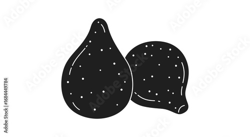 two black spotted shapes resembling abstract pears side by side