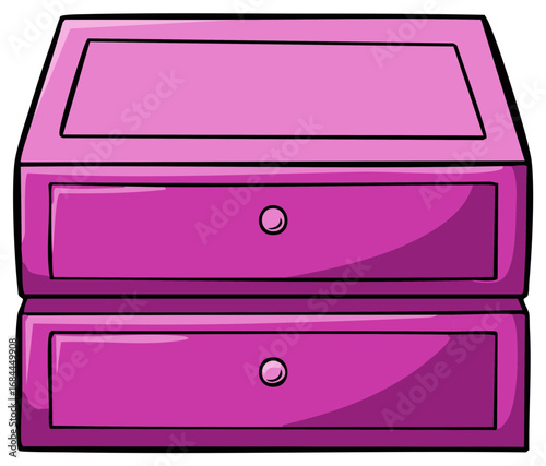 Cartoon illustration of a cute pink chest of drawers. Isolated two drawer cabinet graphic for furniture design.