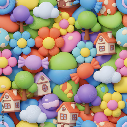 Whimsical fantasy land seamless pattern background