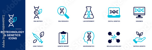 Biotechnology and Genetics Blue Colored Outline Icon Set