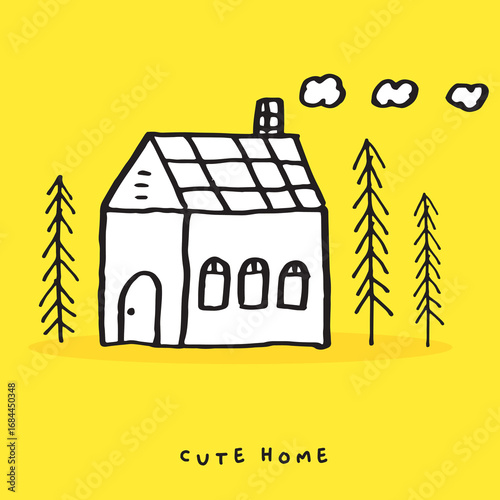 Cute doodle cartoon hand drawn home illustration ,Cute doodle home, cute house
