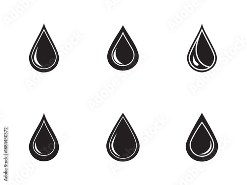 Collection of black liquid drops vector illustration for design and creative projects representing purity moisture or natural resources