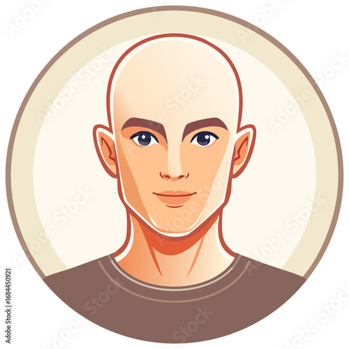 Bald Man Illustration Portrait Circle Frame Design Avatar Character Graphic