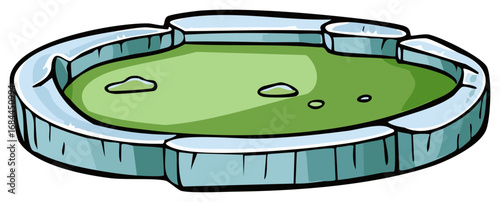 Outdoor stadium with green field and ice arena border cartoon illustration