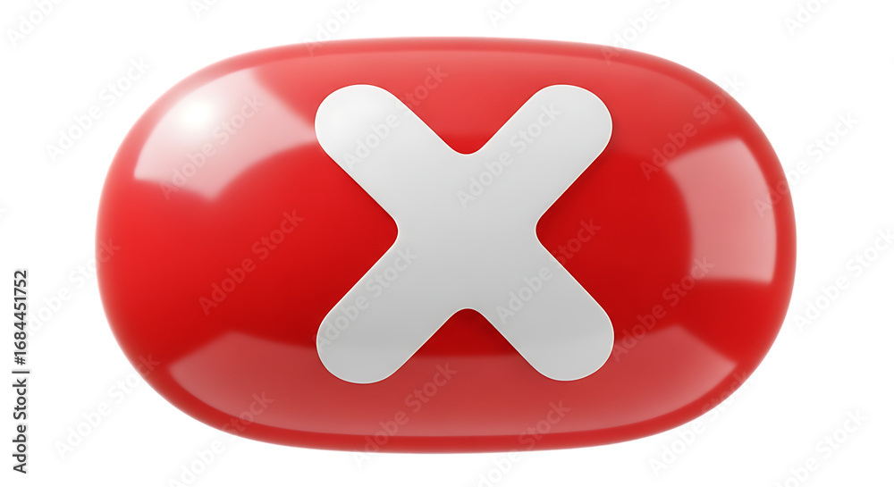Obraz premium Red button with white cross symbol isolated on a transparent background