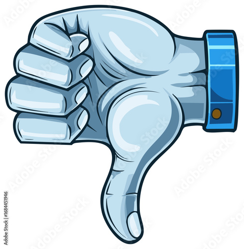 Cartoon hand making a thumbs down gesture indicating dislike disagreement or negative feedback