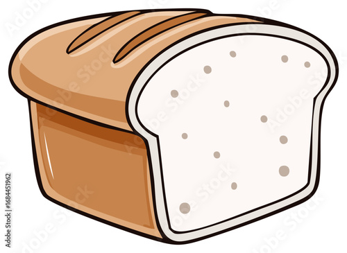 Sliced Loaf of White Bread Illustration Cartoon Style Healthy Fresh Diet