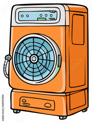 Cartoon Style Orange Evaporative Air Cooler Illustration with Water Tank
