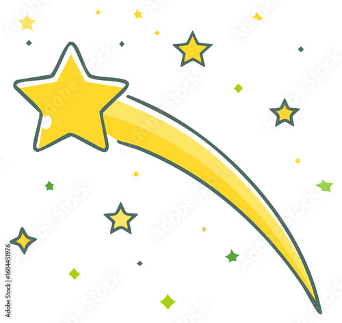 Shooting Star with a Trail and Small Stars, Magic, Celebration, Vector Illustration