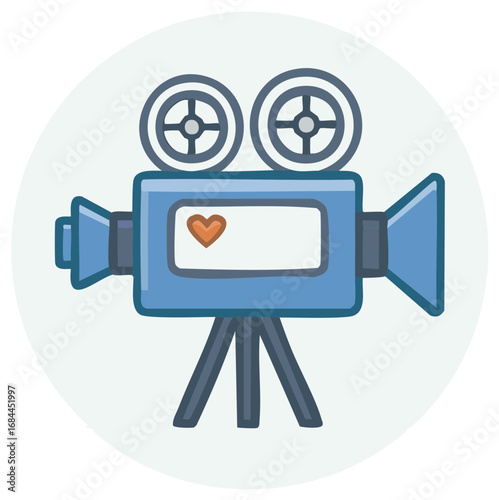 Charming Blue Vintage Film Camera with Heart Display on Tripod