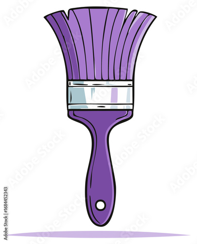 Illustration of a single purple paint brush with bristles and handle