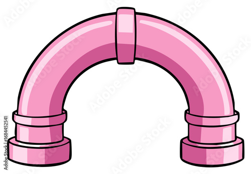 Pink Cartoon Pipe Structure Construction Plumbing Curved Tubing Connection System