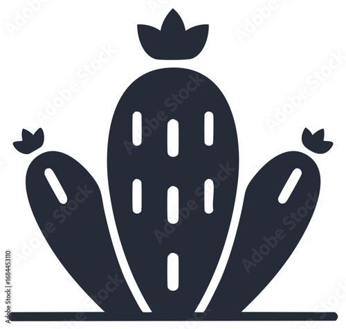 Minimalist desert cactus plant graphic with flower buds vector design element
