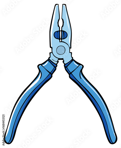 Blue pliers illustration, tool, flat design, isolated on white, construction, repair