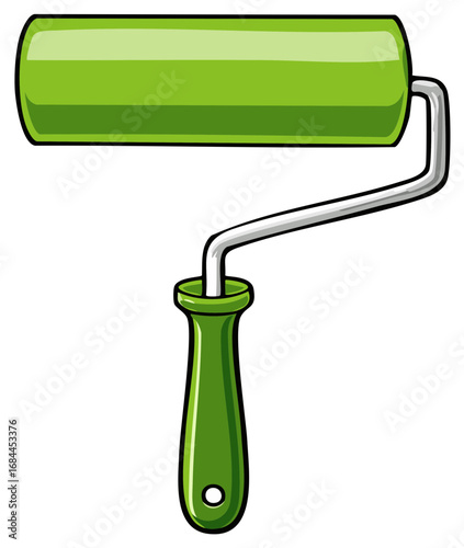 Vibrant green paint roller tool for home improvement and wall painting projects