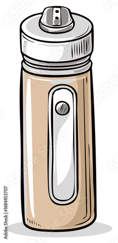 Vector illustration of a tall tan colored insulated beverage bottle with a silver cap