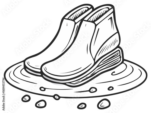 Rain boots in puddle graphic
