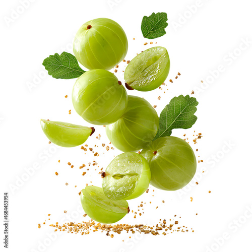 Indian Gooseberry Amla with half slices falling png 